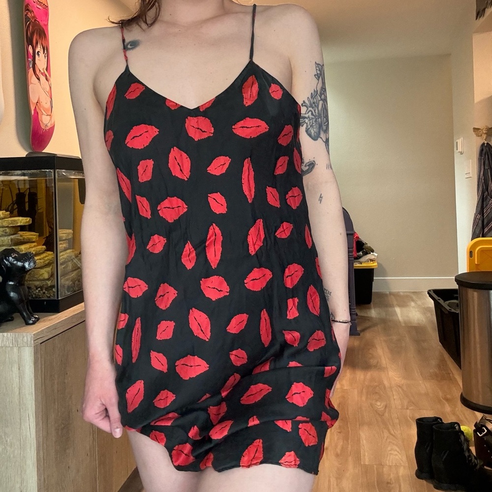 Intimo Black and Red Floral Slip Dress